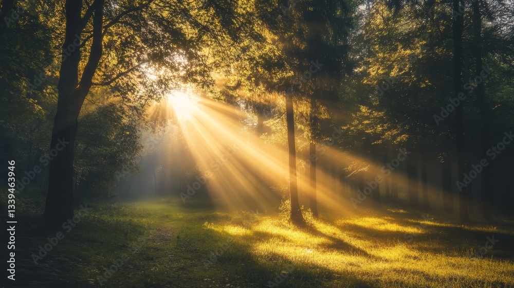 Fototapeta premium Golden Sunlight Illuminating the Forest