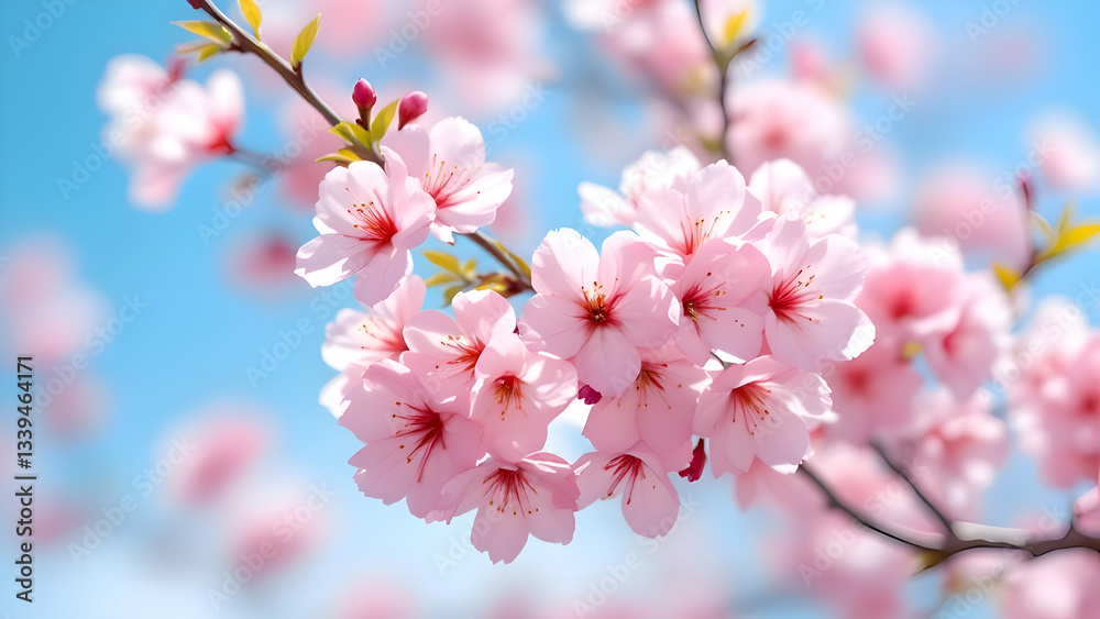 Blooming Cherry Blossoms Against a Clear Blue Spring Sky Blooming Cherry Blossoms Against a Clear Blue Spring Sky