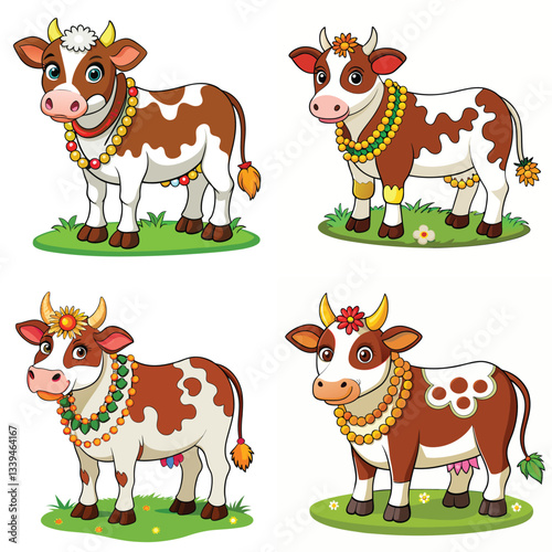  A highly detailed and realistic illustration of a brown and white cow