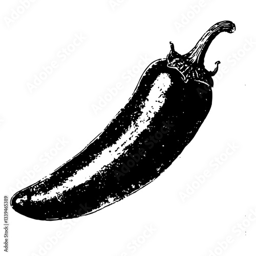 engraved chili pepper in vintage black and white style, spicy vegetable illustration for cooking or food design