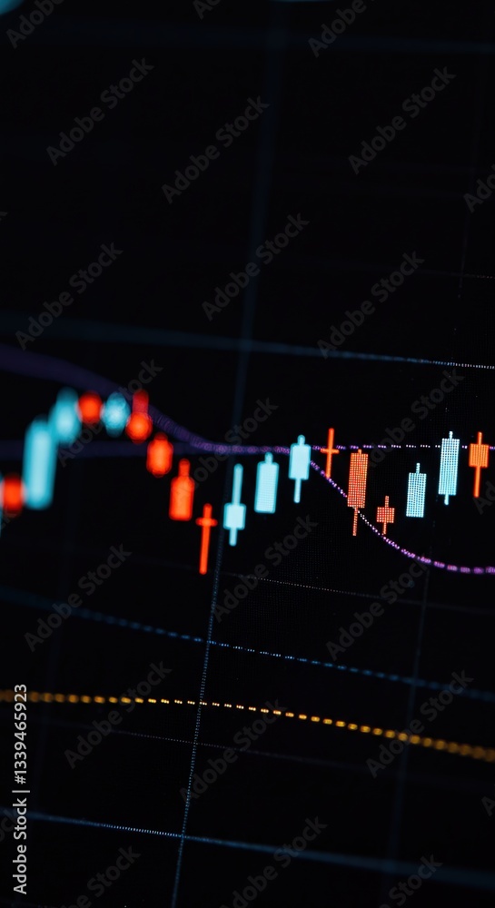 Obraz premium Candlestick Chart Stock Market, Financial Data, Trading, Investment, Analysis, Economy, Business,