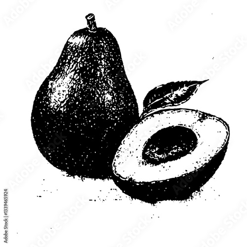 pear fruit vector with whole and half in sketch style