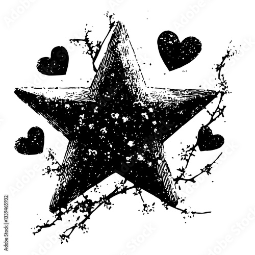 star vector with hearts and rustic branches