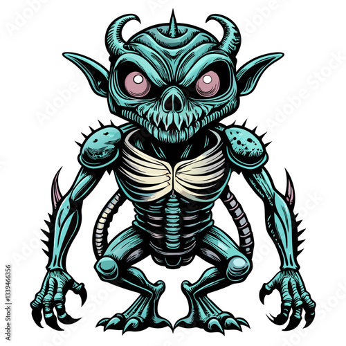 Fierce Cartoon Goblin with Horns and Spikes Fantasy Creature  Art