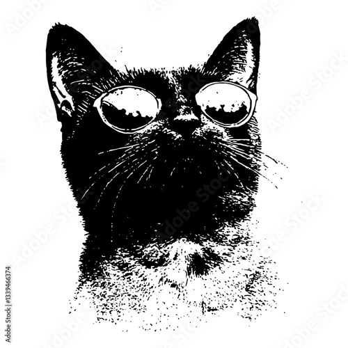 cool cat in sunglasses black and white vector