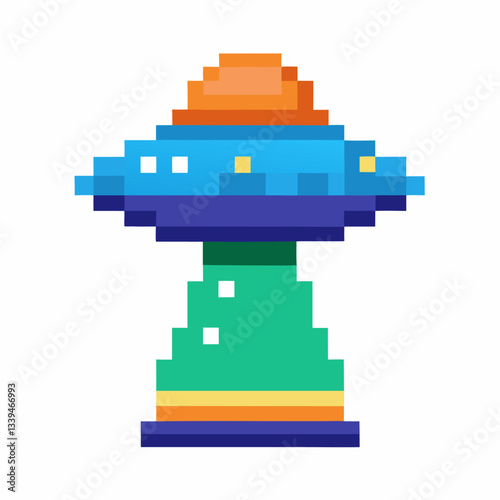 Retro Pixel Art UFO Illustration Vibrant Spaceship Design in Classic 8 Bit Style