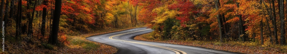 Fototapeta premium Winding road through colorful autumn trees