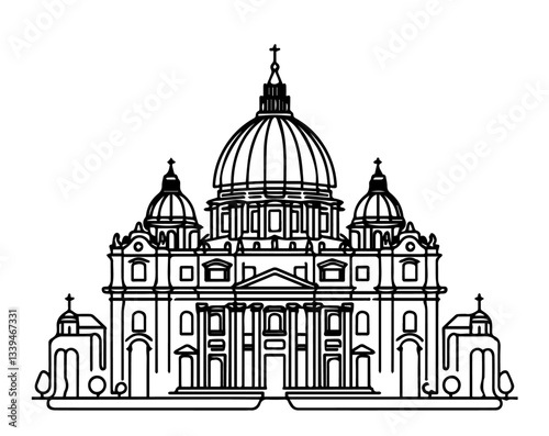 Line art St Peter’s Basilica Vatican front elevation – minimalist vector illustration