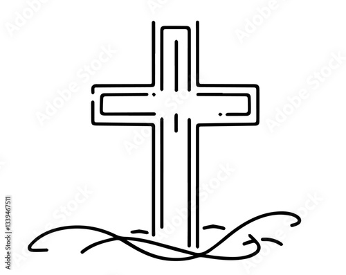 cross and water line art vector