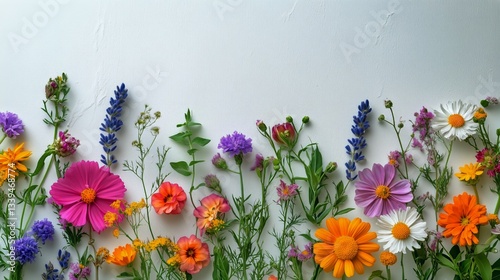 Colorful Wildflower Arrangement Against a Textured White Background
