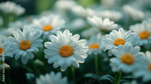Daisy Flowers Bloom in Garden During Daytime, Showcasing White Petals and Yel...