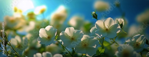 White Roses Bloom in Garden Against Blue Sky During the Day