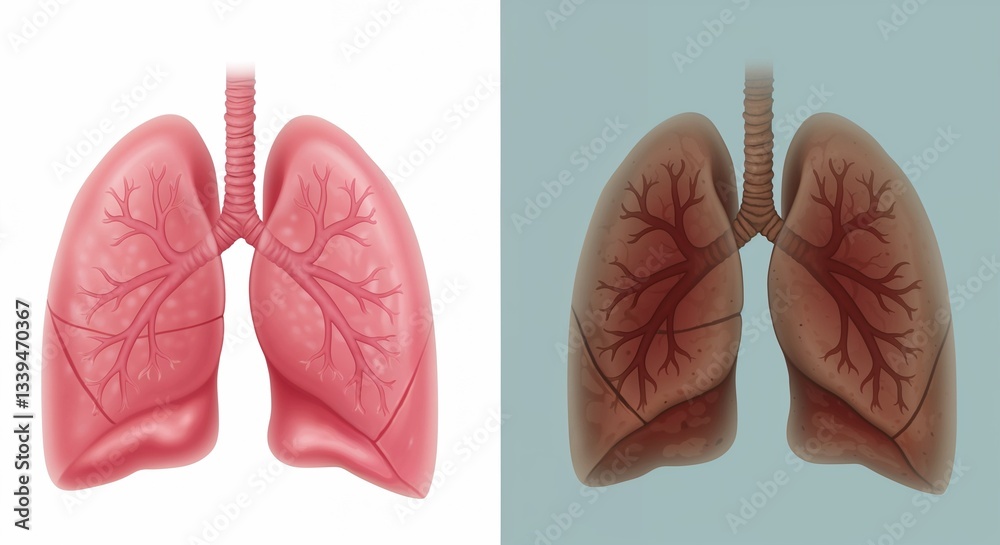 Comparison of healthy lungs versus unhealthy lungs for educational purposes in respiratory health awareness Comparison of healthy lungs versus unhealthy lungs for educational purposes in respiratory health awareness