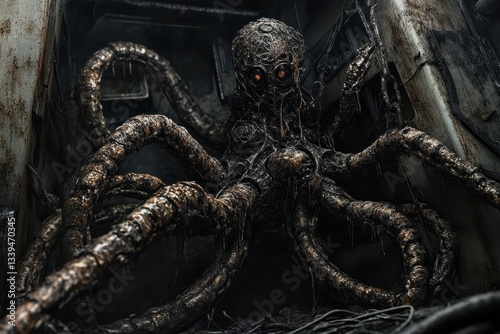 A monstrous creature with multiple tentacles in a confined space