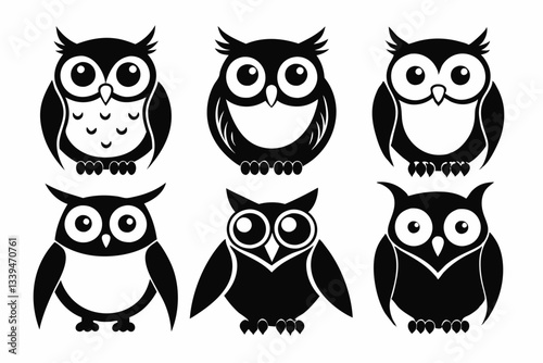 owl icon set line art silhouette vector illustration