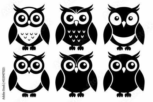 owl icon set line art silhouette vector illustration