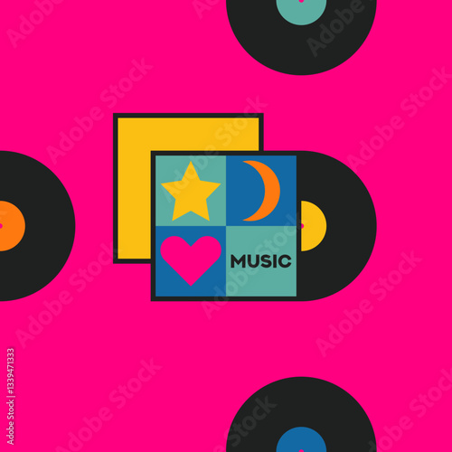 Musical poster for your design. Music design elements for card, invitation, flyer. Music cover. Music background vector illustration. Vinyl record.