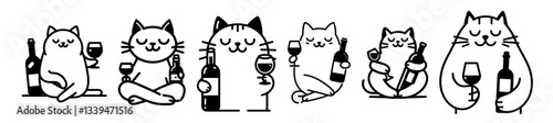collection of cute cats with wine vector illustration
