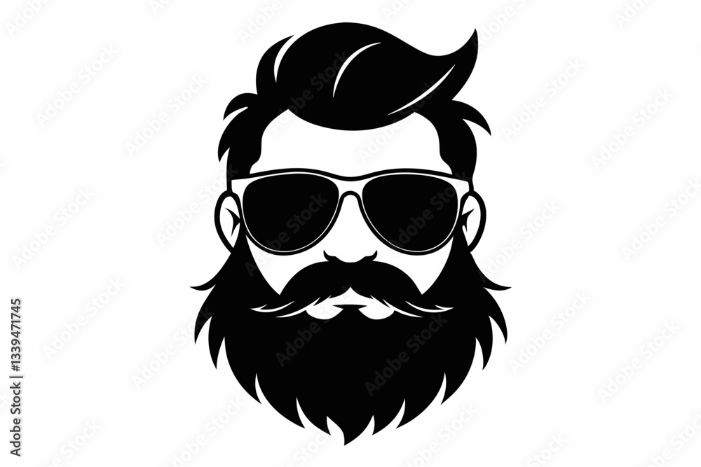 Naklejka premium a beard with sun glass a mustache line art silhouette vector illustration