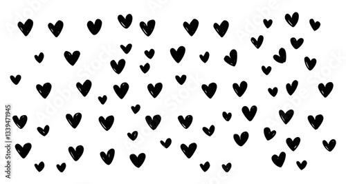 seamless vector pattern with scattered small black hearts, romantic background for wrapping paper or decoration