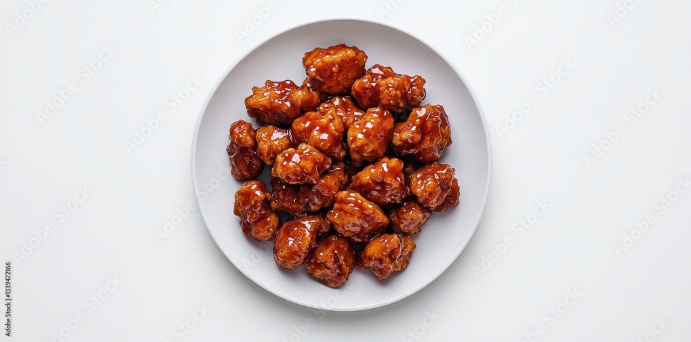 Delicious chicken nuggets with a sweet and savory glaze on a plate Delicious chicken nuggets with a sweet and savory glaze on a plate