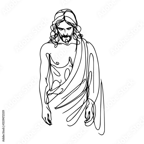jesus christ standing, one line drawing vector, minimalist religious illustration, faith and spirituality symbol