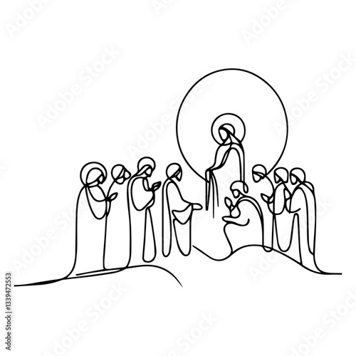 jesus with apostles, one line drawing vector, minimalist religious illustration for easter and faith themes
