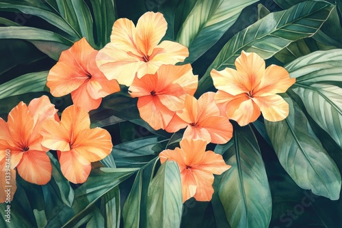 Orange Flowers with Green Leaves
