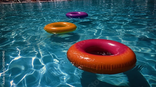 Orange Inflatable Rings Floating in a Refreshing Swimming Pool