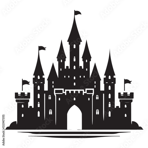 Majestic Castle Silhouette Vector Illustration for Fantasy Designs