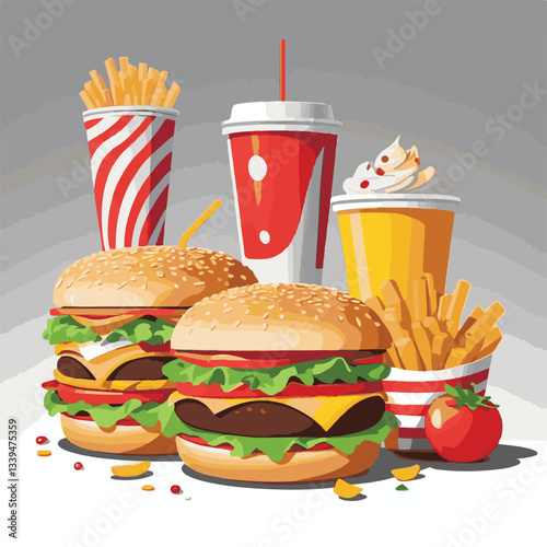 fastfood, fast, snack, food, meal, delicious, background, lunch, dinner, fat, american, burger, unhealthy, restaurant, meat, isolated, junk, menu, cheeseburger, tasty, set, hamburger, sandwich, cuisin