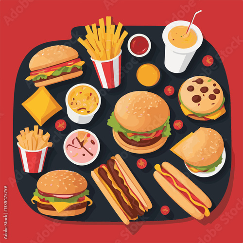 fastfood, fast, snack, food, meal, delicious, background, lunch, dinner, fat, american, burger, unhealthy, restaurant, meat, isolated, junk, menu, cheeseburger, tasty, set, hamburger, sandwich, cuisin