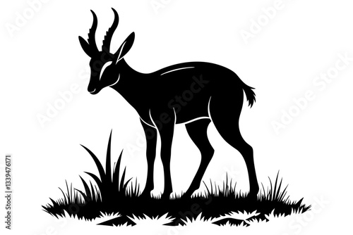chamois eat grass line art silhouette vector illustration