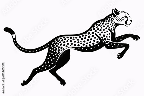 cheetah jumping line art silhouette vector illustration