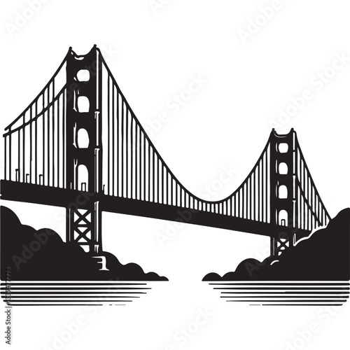Golden Gate Bridge Vector Illustration San Francisco Landmark Travel Symbol