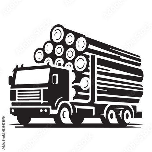 Logging truck transportation vehicle hauling wood logs vector illustration