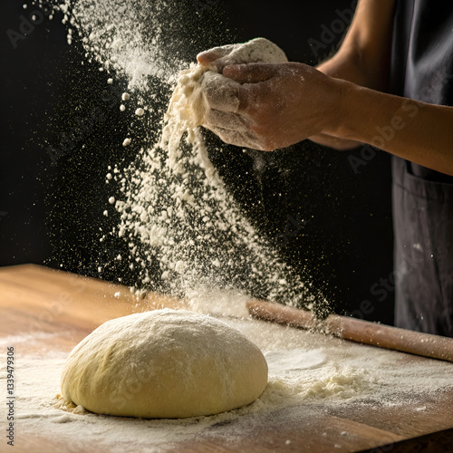 kneading dough on the table