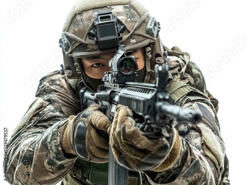 Man in camouflage with machine gun