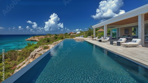Infinity Edge Pool Overlooks the Ocean on a Sunny Day in the Caribbean