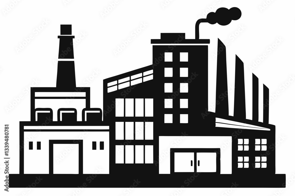 Fototapeta premium factory line art silhouette vector illustration