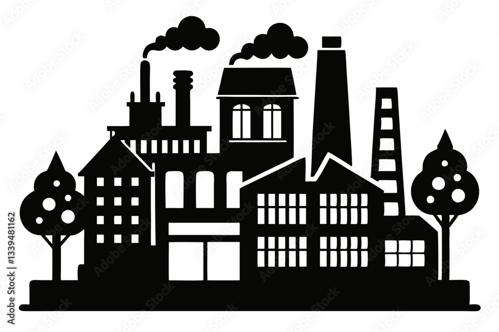 Fototapeta premium factory line art silhouette vector illustration