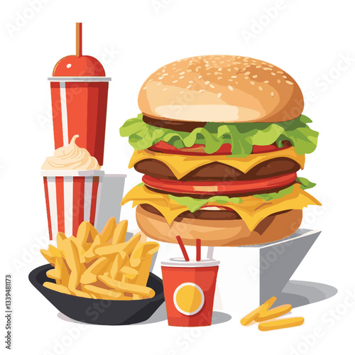 fastfood, fast, snack, food, meal, delicious, background, lunch, dinner, fat, american, burger, unhealthy, restaurant, meat, isolated, junk, menu, cheeseburger, tasty, set, hamburger, sandwich, cuisin