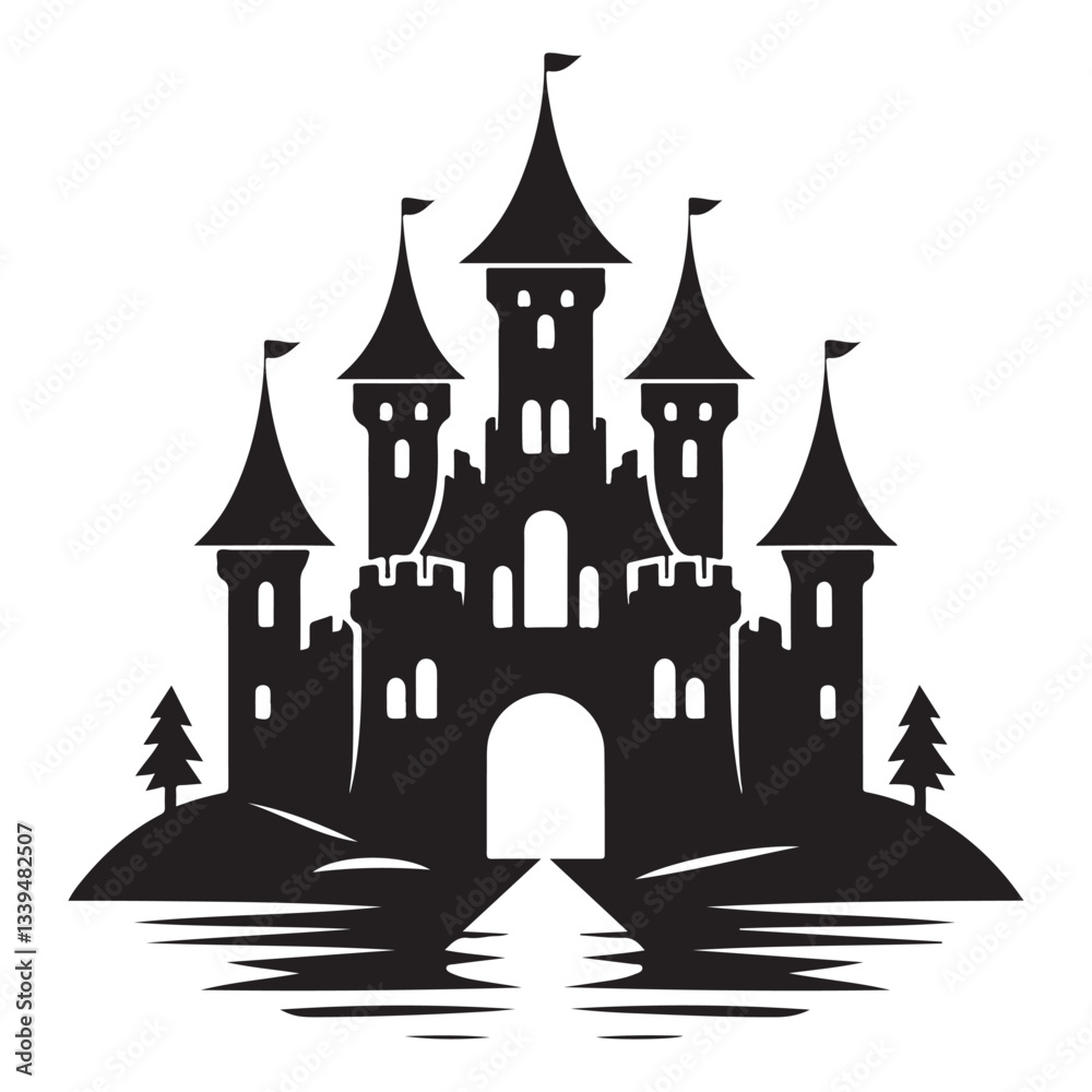 Fantasy Castle Silhouette Design Illustration for Medieval Graphics Fantasy Castle Silhouette Design Illustration for Medieval Graphics