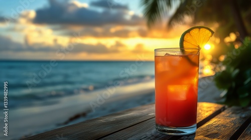 Refreshing Fruit Drink With Vibrant Colors and Ice on a Summer Day