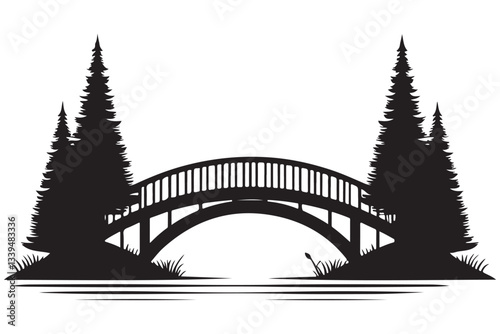Serene Silhouette Bridge Landscape Illustration for Nature and Travel Enthusiasts