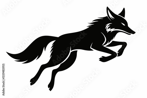 jackal jumping line art silhouette vector illustration