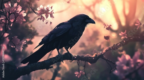 Black bird on tree branch