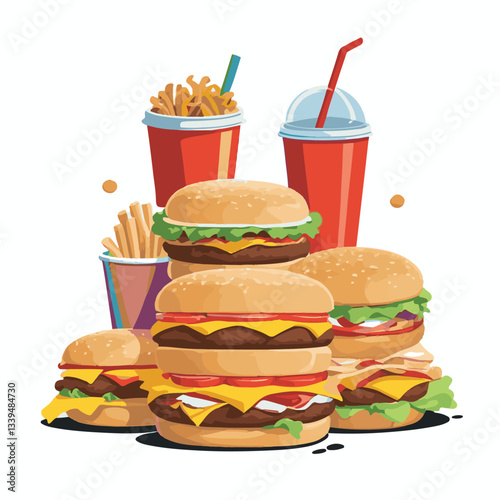 fastfood, fast, snack, food, meal, delicious, background, lunch, dinner, fat, american, burger, unhealthy, restaurant, meat, isolated, junk, menu, cheeseburger, tasty, set, hamburger, sandwich, cuisin
