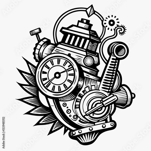 Steampunk Mechanical Heart with Gears and Clock Elements