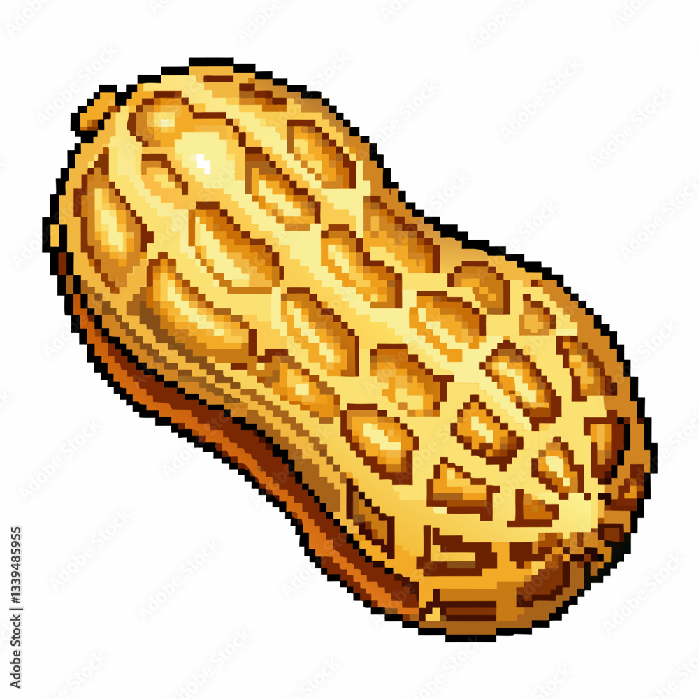Obraz premium Retro Pixel Art Peanut Nostalgic 8 Bit Style Nut Illustration
